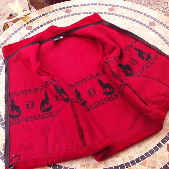 Vintage Silver Threads Great Falls USA Fleece Vest -M Pockets Coyote Western Red - Picture 6 of 10